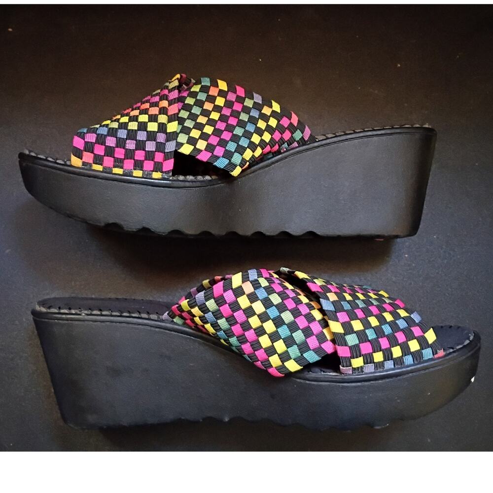 Y2K Colorful Woven Platform Wedge Slide Sandals Womens 7.5 Dexflex Sport